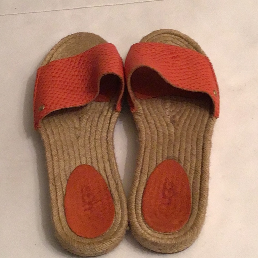 UGG  CHERRY EXOTIC ORANGE LEATHER ESPADRILLE SLIDES SZ 8 - Picture 3 of 10
